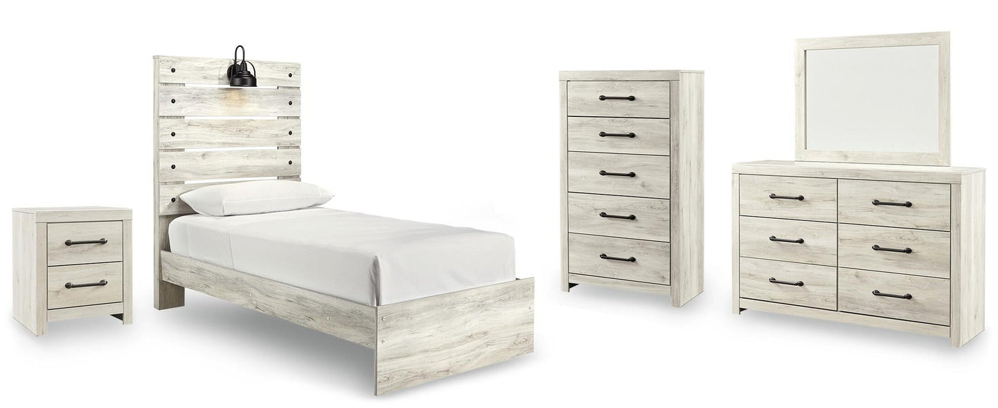 Cama doble Cambeck con tocador con espejo, cómoda y mesita de noche