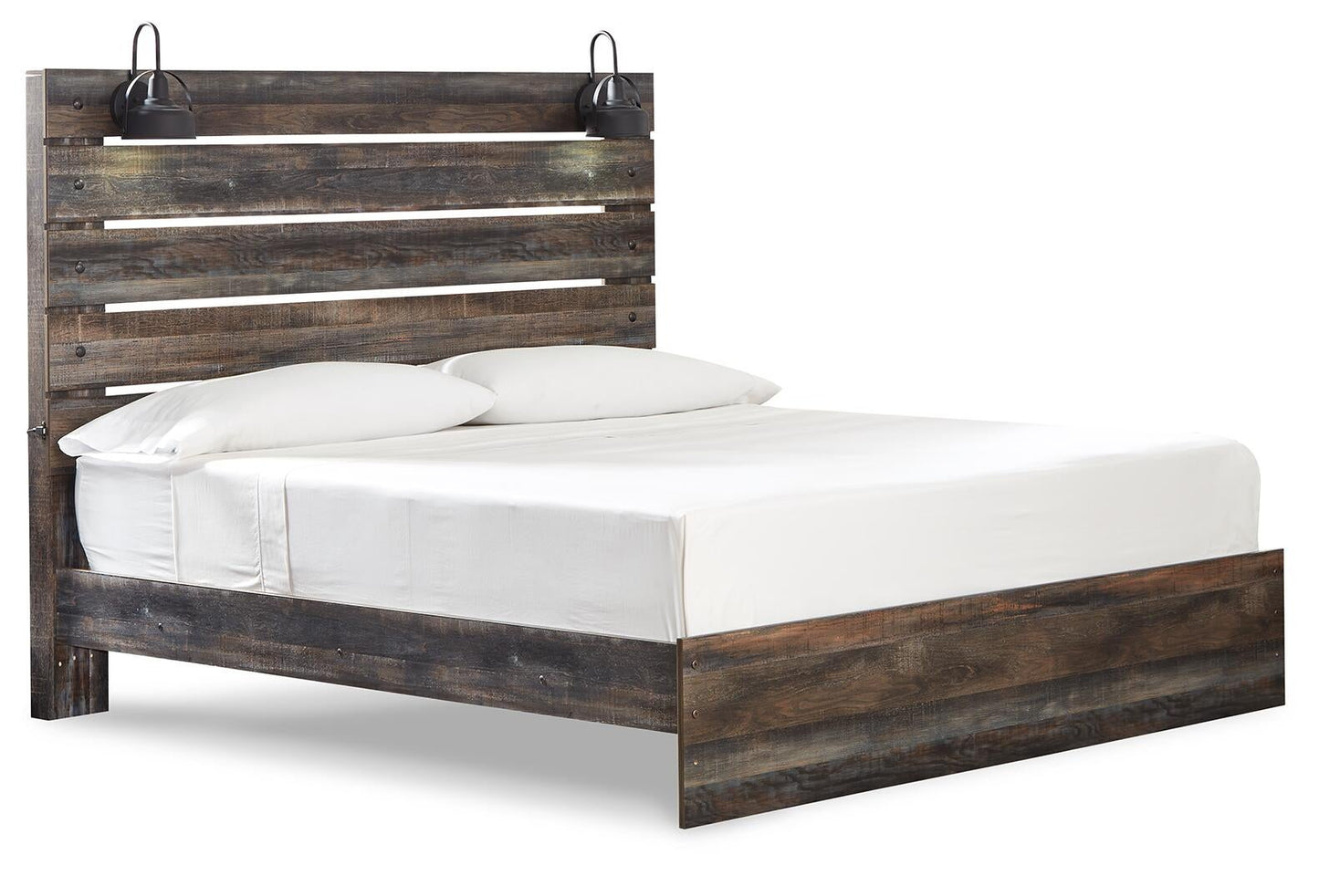 Cama Drystan tamaño King con cabecero, tocador con espejo, cómoda y mesita de noche