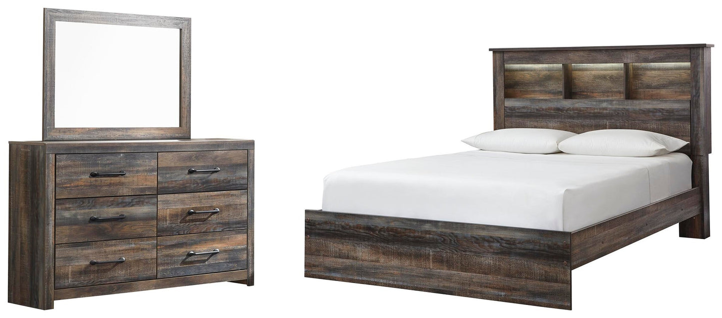 Cama con estantería Drystan Queen con tocador con espejo