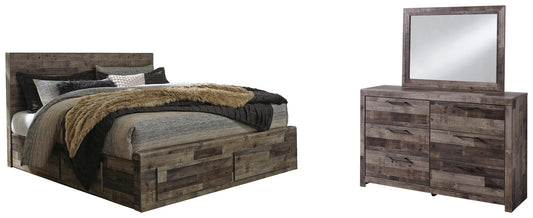 Cama Derekson tamaño King con cabecero y 6 cajones de almacenamiento y tocador con espejo