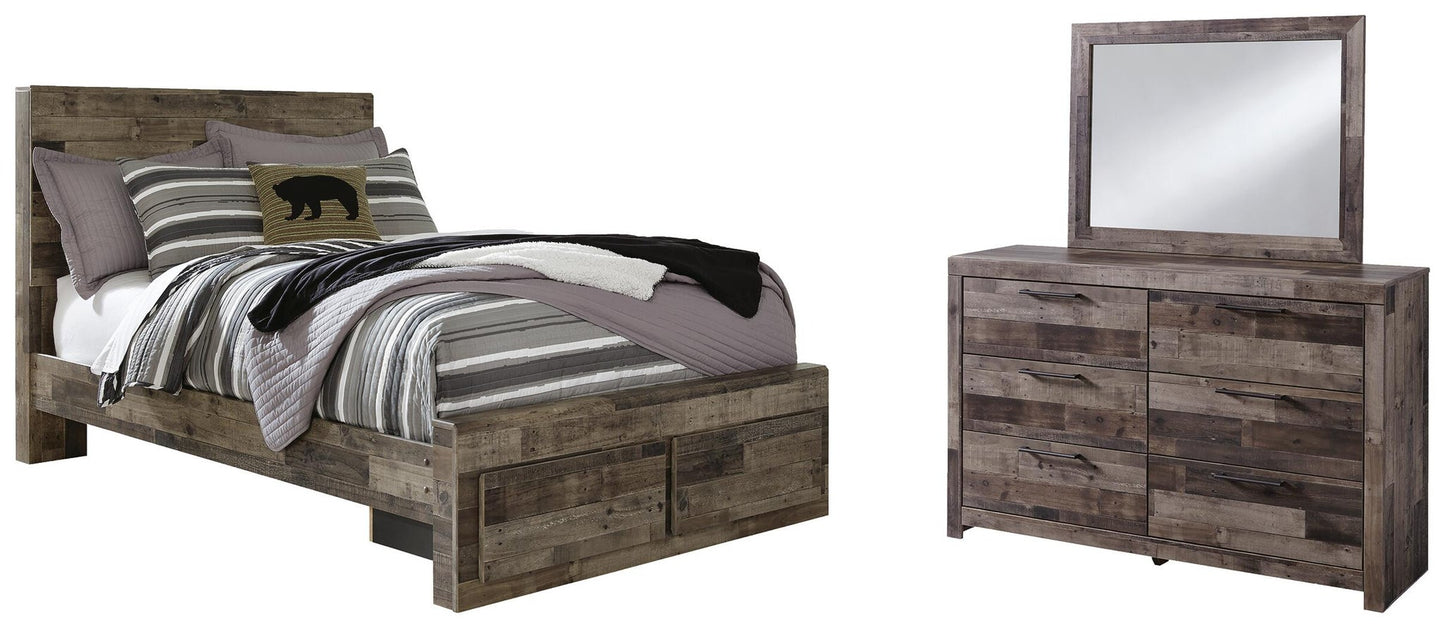 Cama Derekson de tamaño completo con 2 cajones de almacenamiento y tocador con espejo