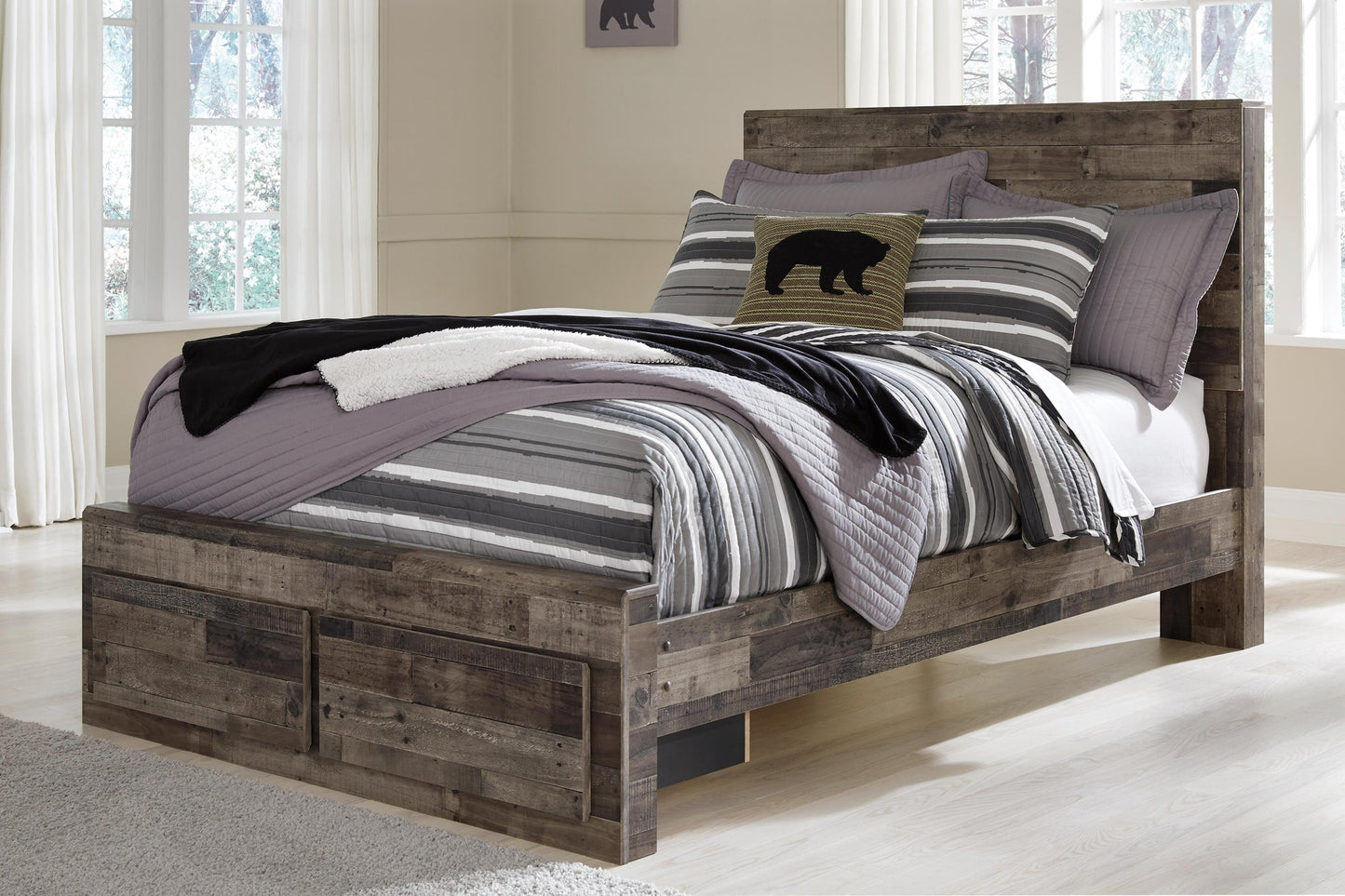 Cama Derekson de tamaño completo con 2 cajones de almacenamiento y tocador con espejo