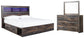 Cama Drystan King con estantería, 2 cajones de almacenamiento y tocador con espejo