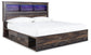 Cama Drystan King con estantería, 2 cajones de almacenamiento y tocador con espejo