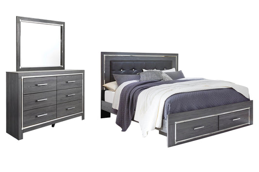 Cama Lodanna King con dos cajones de almacenamiento y tocador con espejo
