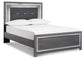 Cama Lodanna tamaño king con cabecero, tocador con espejo, cómoda y mesita de noche