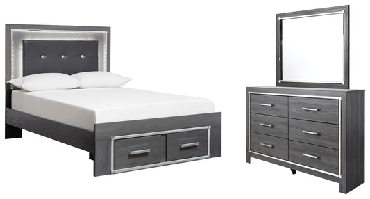 Cama Lodanna de cuerpo entero con 2 cajones de almacenamiento y tocador con espejo