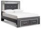 Cama Lodanna tamaño Queen con dos cajones, tocador con espejo, cómoda y mesita de noche.