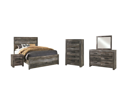 Cama Wynnlow tamaño Queen con cabecero, tocador con espejo, cómoda y mesita de noche