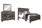 Cama Wynnlow King Crossbuck con cabecero y tocador con espejo