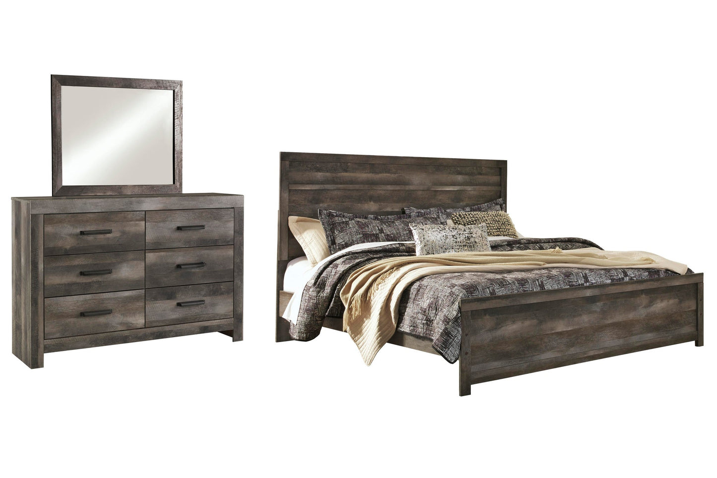 Cama Wynnlow King con cabecero y tocador con espejo