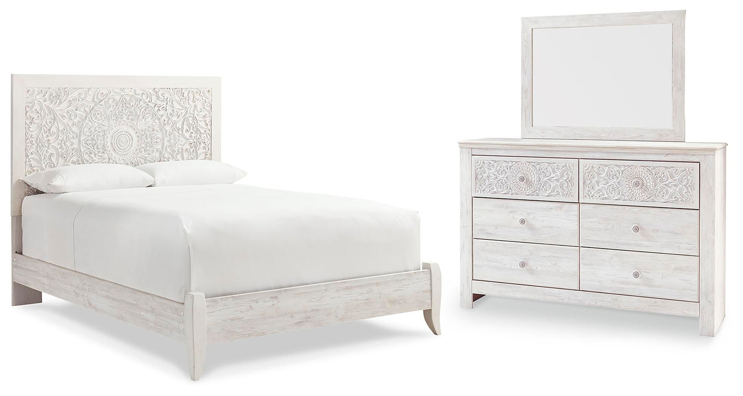 Cama Paxberry tamaño Queen con cabecero y tocador con espejo
