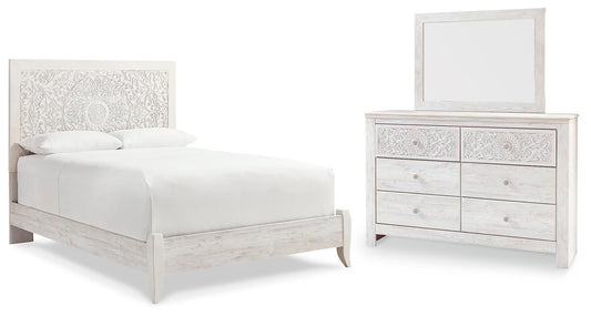 Cama Paxberry tamaño Queen con cabecero y tocador con espejo