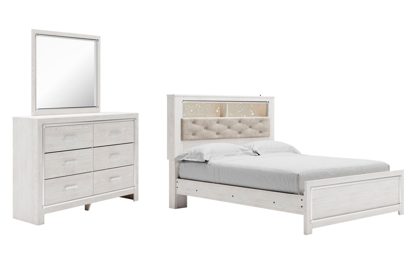 Cama con estantería y tocador con espejo Altyra Queen