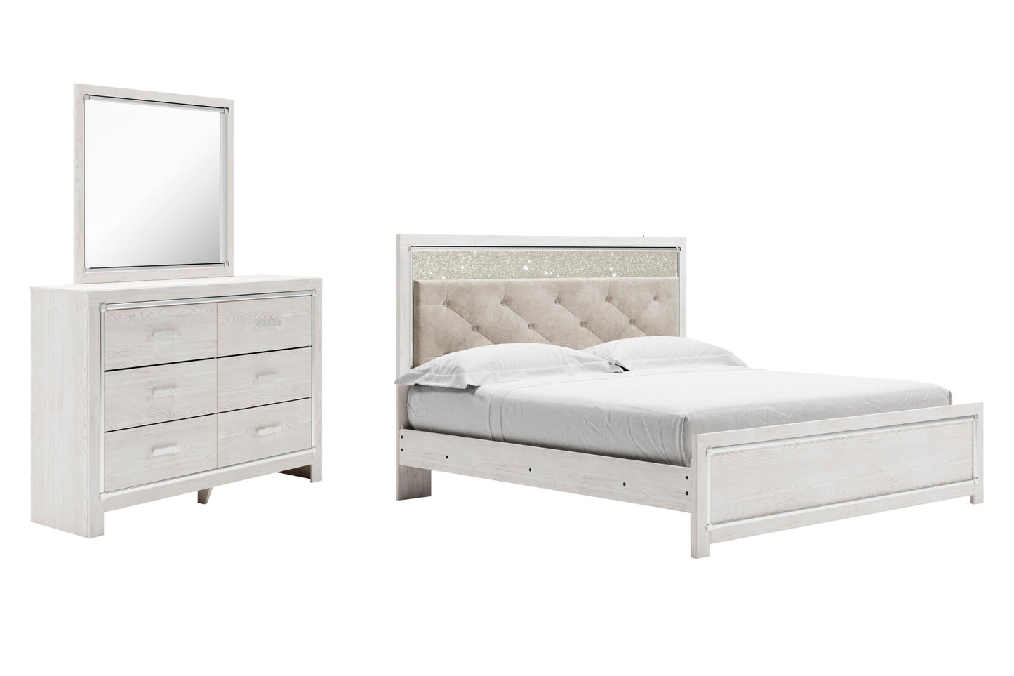 Cama con cabecero tamaño king Altyra con tocador con espejo