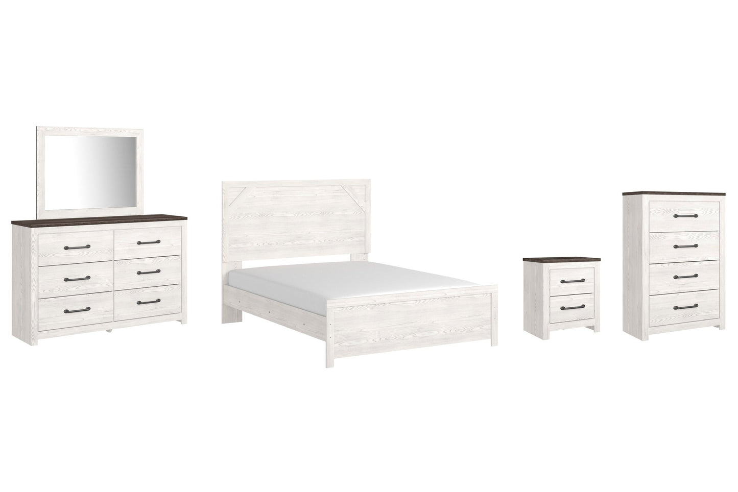 Cama Gerridan tamaño Queen con cabecero, tocador con espejo, cómoda y mesita de noche