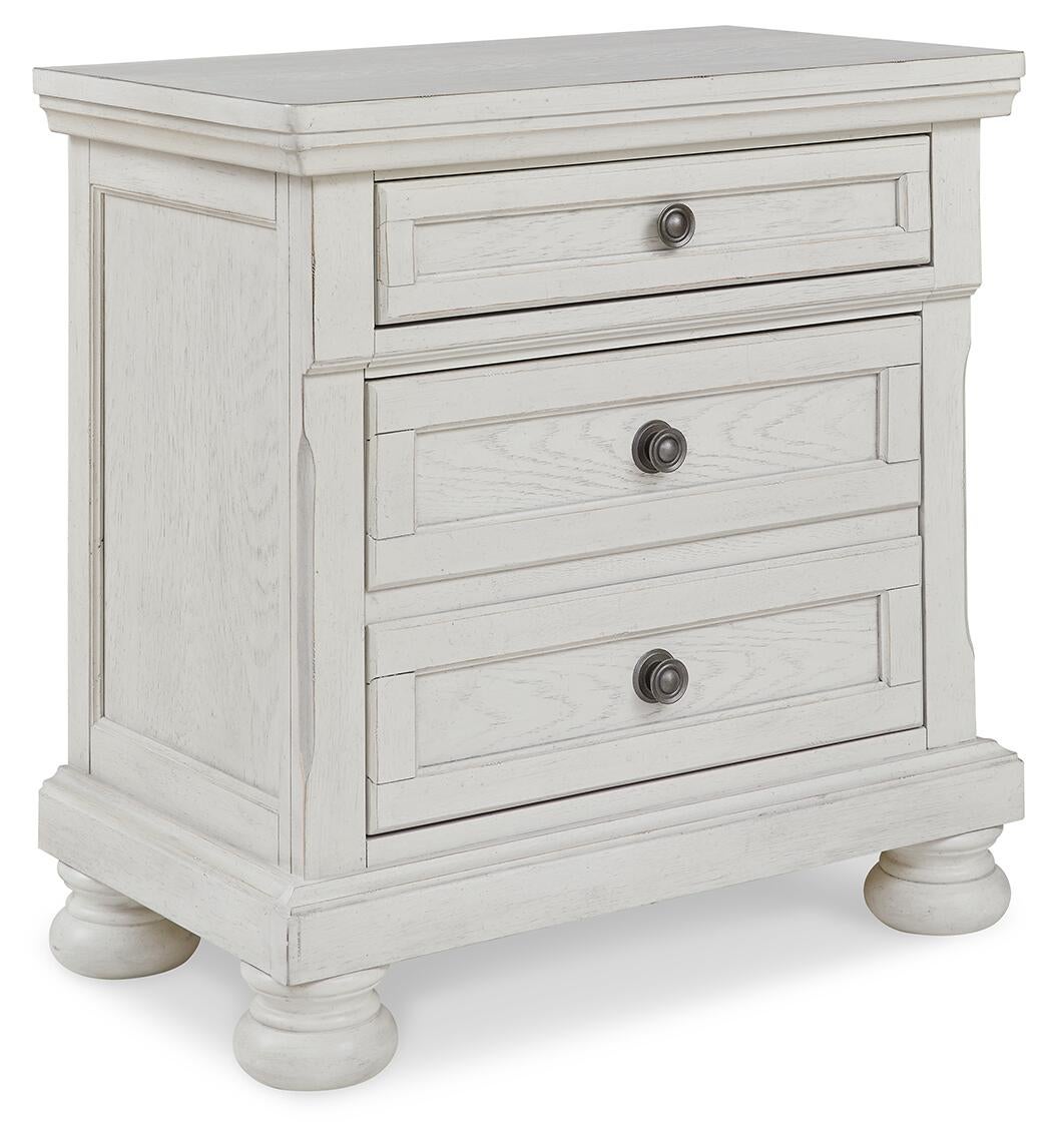 Cama Robbinsdale King estilo trineo con almacenaje, tocador con espejo, cómoda y mesita de noche