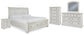 Cama Robbinsdale California King tipo trineo con almacenamiento, tocador con espejo, cómoda y mesita de noche