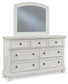 Cama Robbinsdale California King tipo trineo con almacenamiento, tocador con espejo, cómoda y mesita de noche