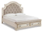 Cama tapizada Realyn tamaño Queen con tocador con espejo