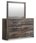 Drystan Queen Panel Bed with Mirrored Dresser and Nightstand