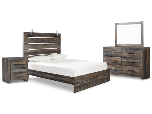 Cama Drystan tamaño Queen con cabecero, tocador con espejo y mesita de noche