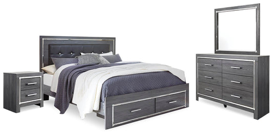 Cama Lodanna tamaño Queen con cabecero, tocador con espejo y mesita de noche