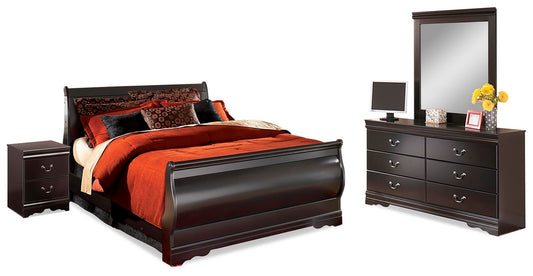 Cama de matrimonio Huey Vineyard con tocador con espejo y mesita de noche