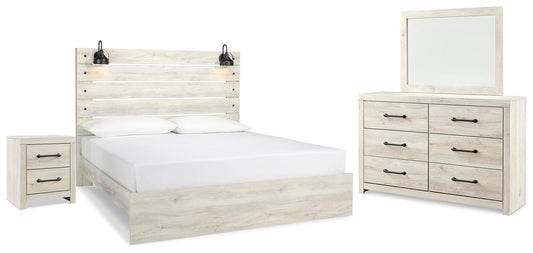 Cama Cambeck tamaño king con cabecero, tocador con espejo y mesita de noche