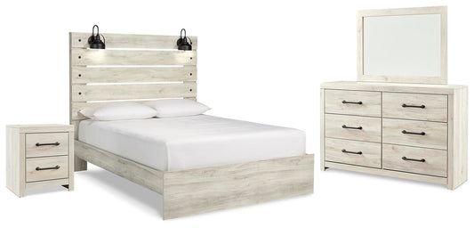 Cama Cambeck tamaño Queen con cabecero, tocador con espejo y mesita de noche
