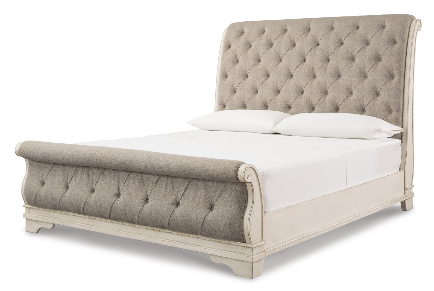 Cama de matrimonio Realyn con tocador con espejo, cómoda y mesita de noche