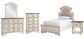 Cama doble Realyn con tocador con espejo, cómoda y mesita de noche