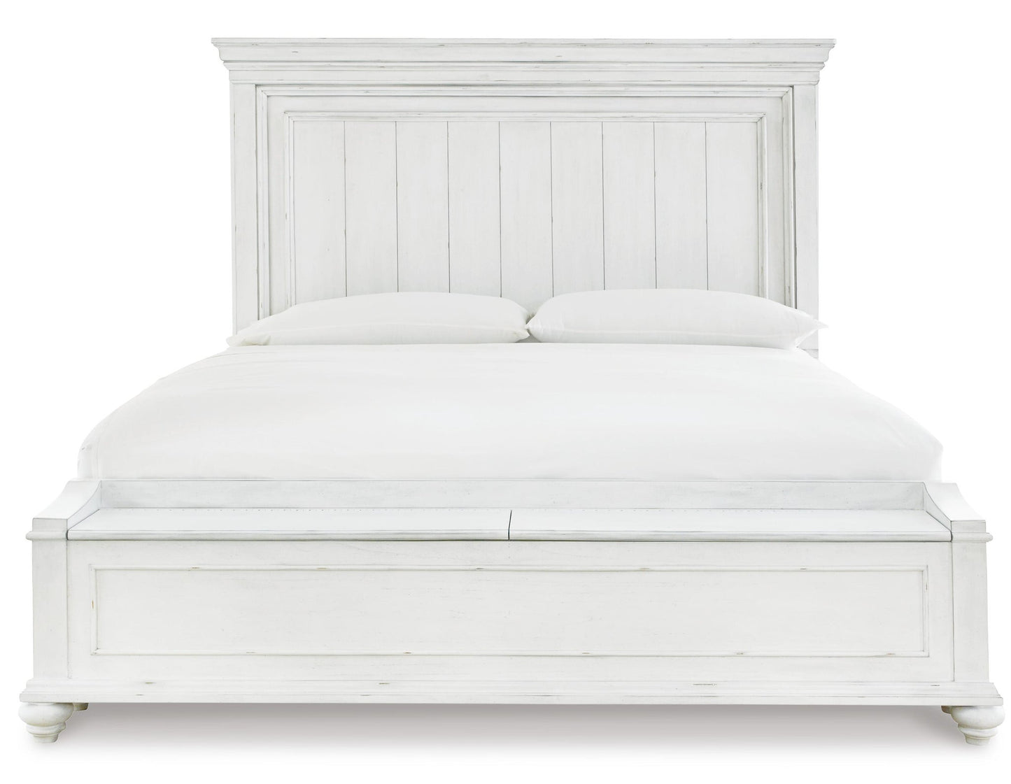 Cama Kanwyn Queen con cabecero, tocador con espejo, cómoda y mesita de noche
