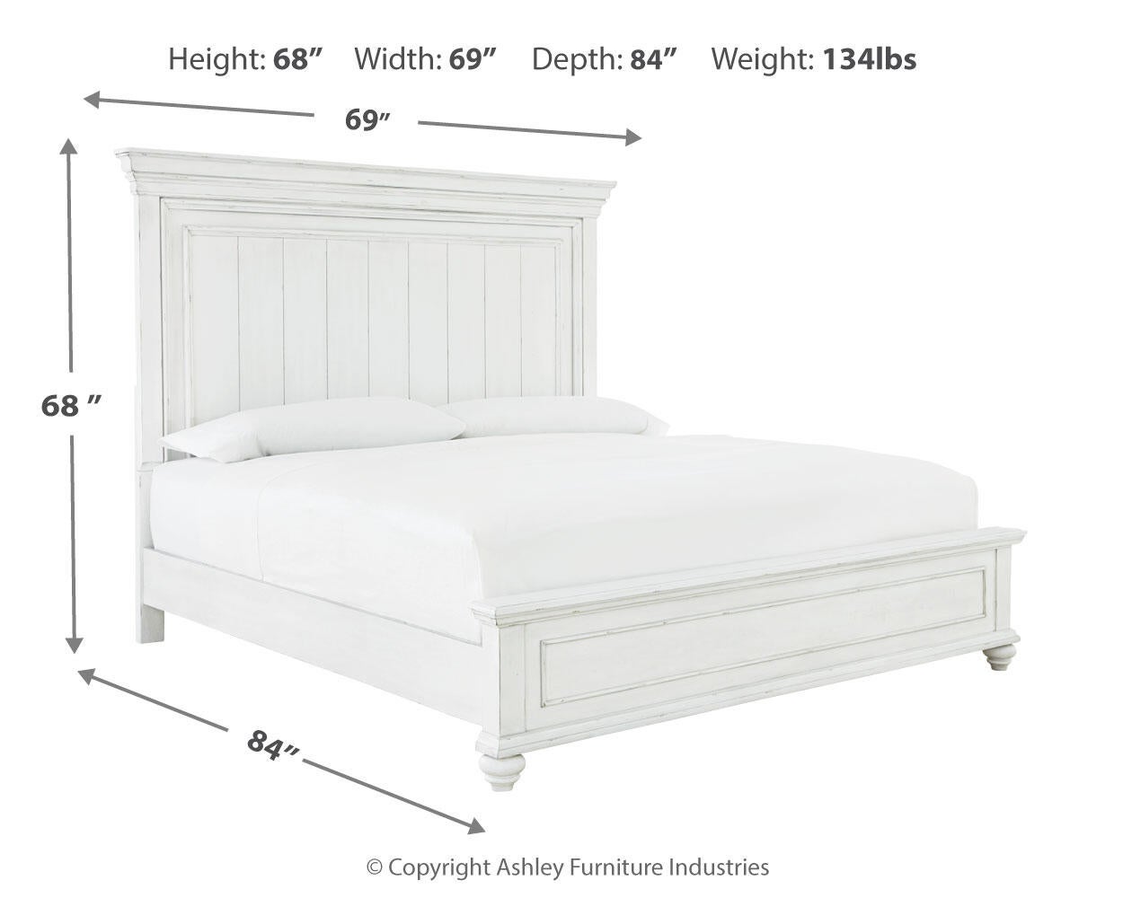 Cama Kanwyn Queen con cabecero, tocador con espejo, cómoda y mesita de noche