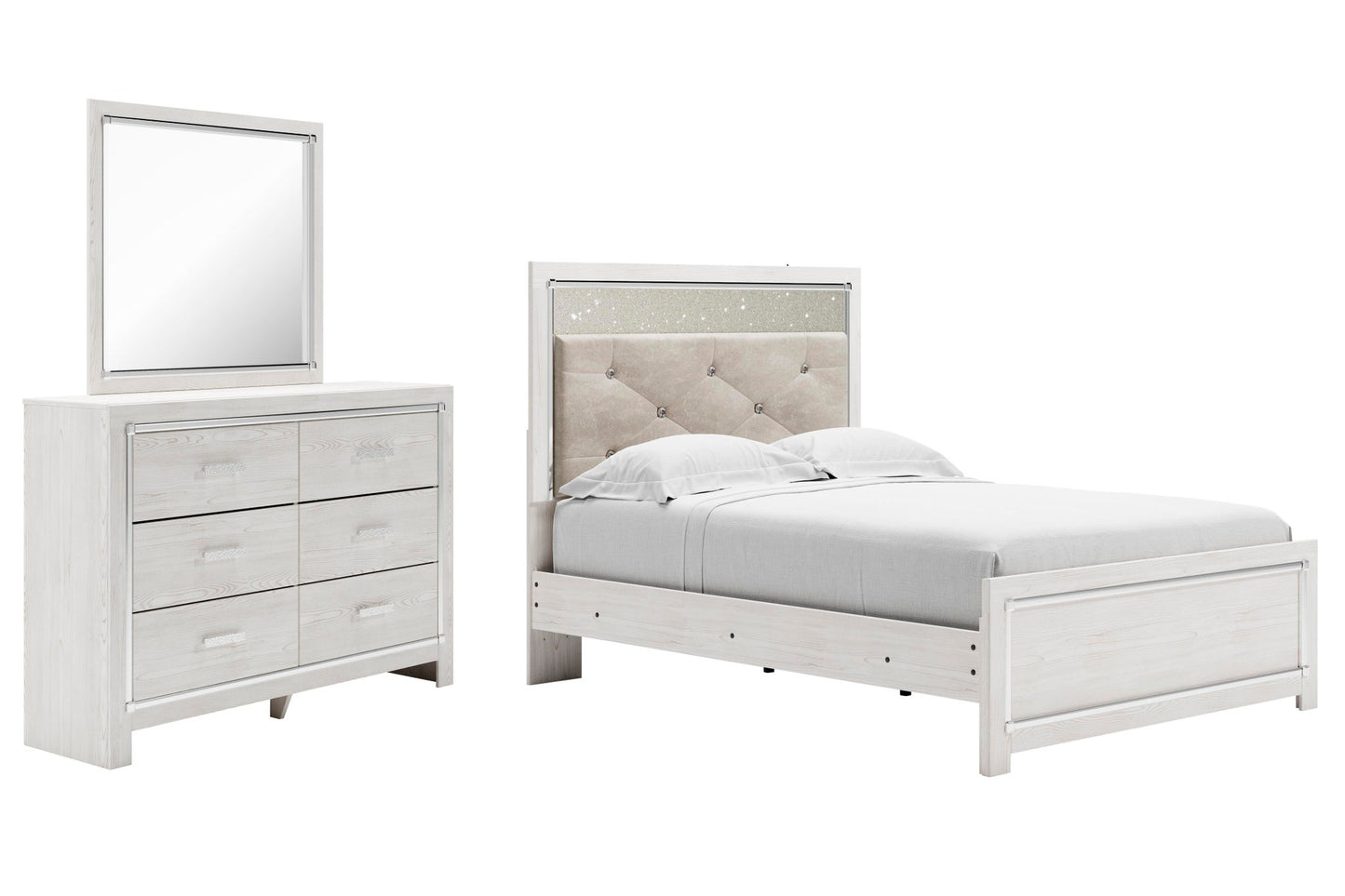 Cama Altyra de dos camas con cabecero y tocador con espejo