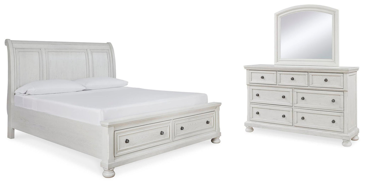 Cama de matrimonio Robbinsdale con almacenamiento y tocador con espejo