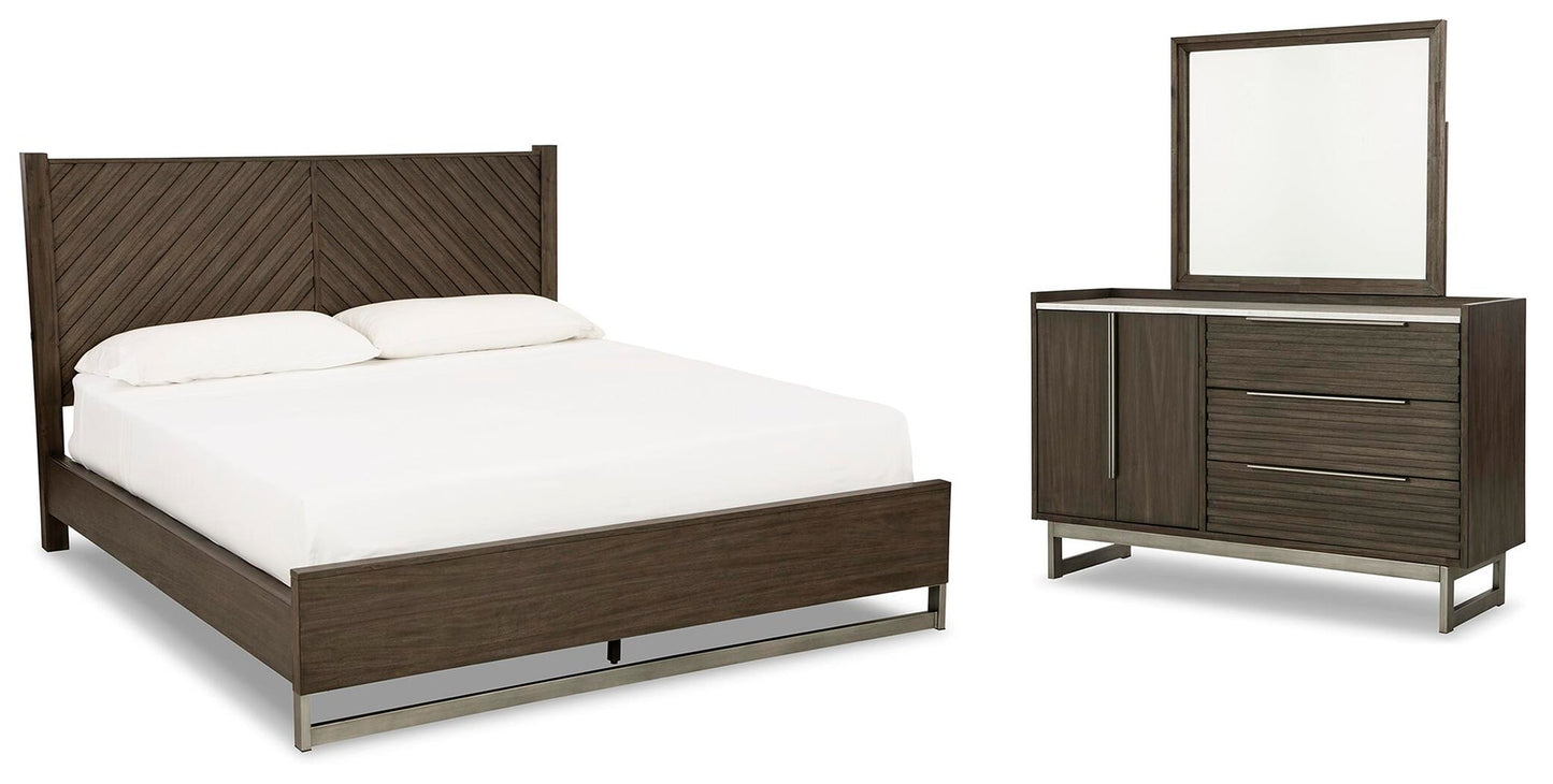 Cama Arkenton King con cabecero y tocador con espejo