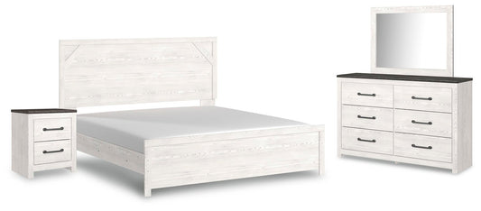 Cama Gerridan tamaño King con cabecero, tocador con espejo y mesita de noche