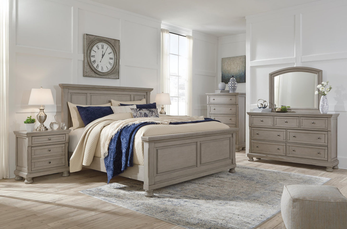 Cama Lettner King con cabecero y tocador con espejo