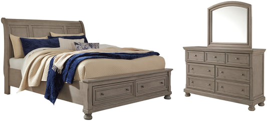Cama de trineo Lettner California King con tocador con espejo