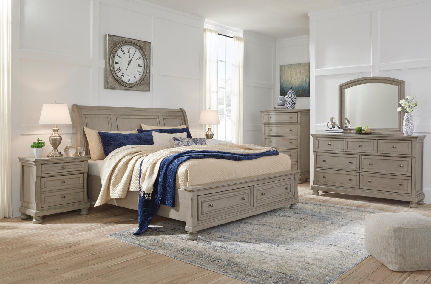 Cama de trineo Lettner California King con tocador con espejo