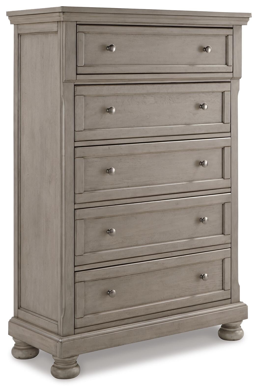 Cama Lettner California King tipo trineo con tocador con espejo, cómoda y mesita de noche