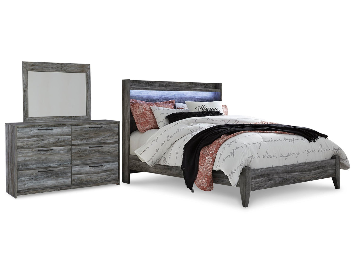 Cama Baystorm tamaño Queen con cabecero y tocador con espejo