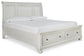 Cama Robbinsdale Queen tipo trineo con almacenaje, tocador con espejo, cómoda y mesita de noche