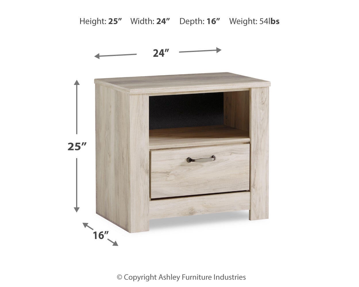 Cama Bellaby Queen con plataforma, dos cajones de almacenamiento, tocador con espejo y mesita de noche.