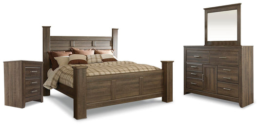 Cama con dosel Juararo tamaño king con tocador con espejo y mesita de noche