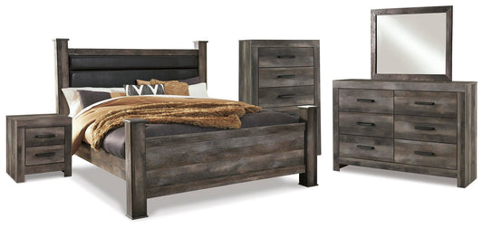 Cama con dosel Wynnlow tamaño king con tocador con espejo, cómoda y mesita de noche