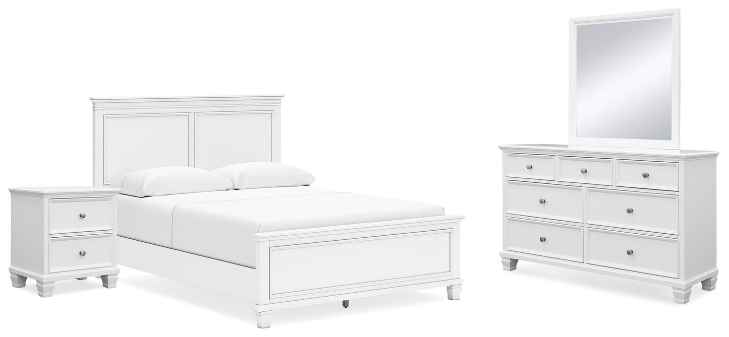 Cama Fortman tamaño Queen con cabecero, tocador con espejo y mesita de noche