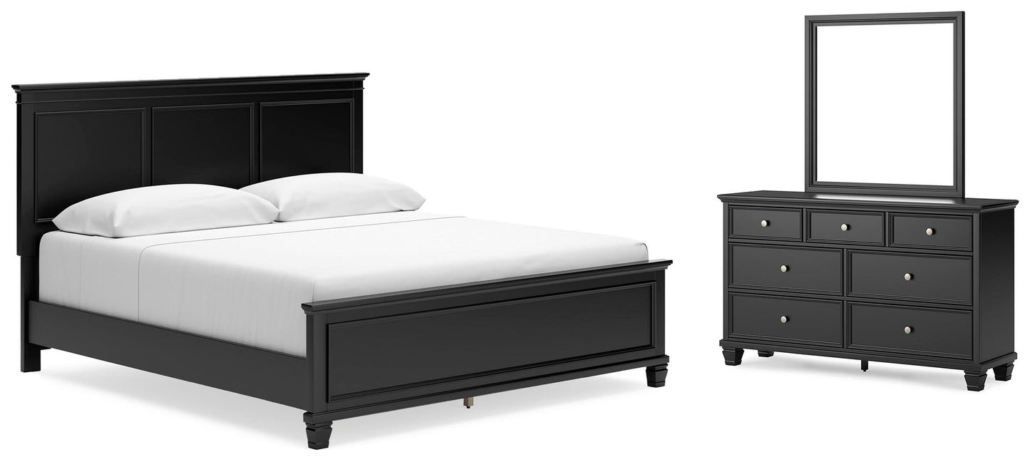 Cama Lanolee King con cabecero y tocador con espejo