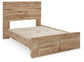 Cama Hyanna de una plaza con almacenaje, tocador con espejo y mesita de noche.